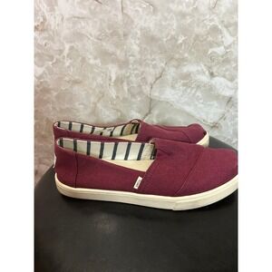 TOMS Slip On Casual Shoes Burgundy Canvas Comfort Classic Loafers‎ W8